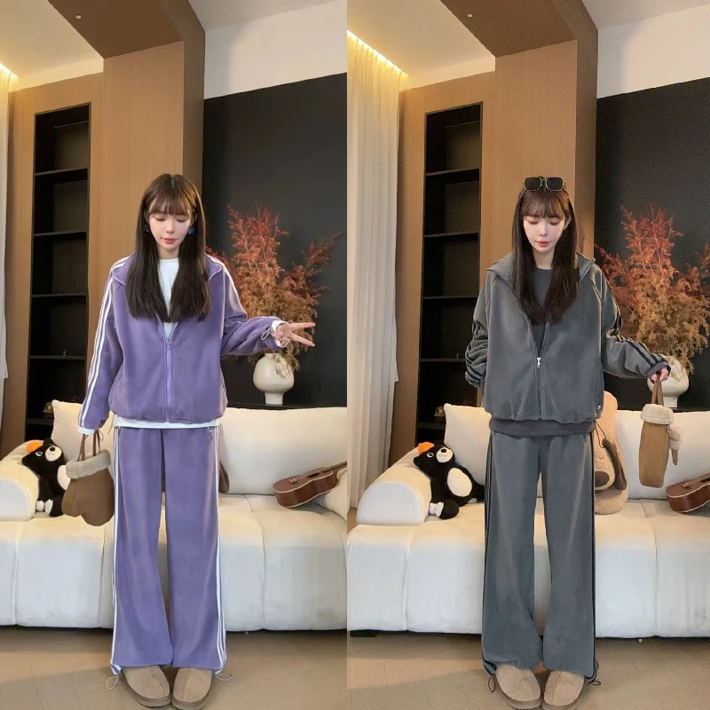 NaNa 【春日暖阳】冬季新款奥粒绒校服套装裤百搭懒人两件套1125A