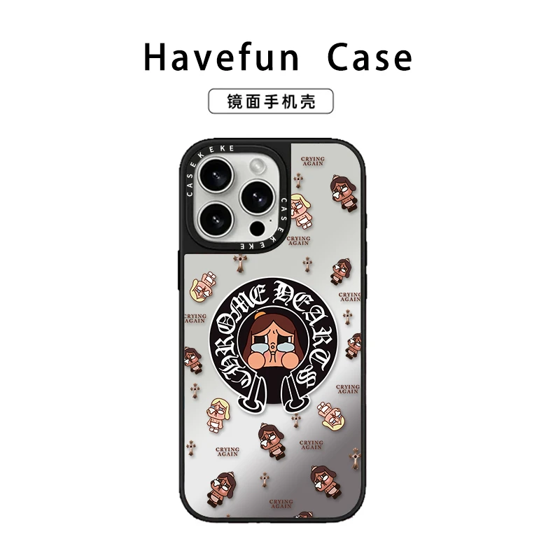 雅天立克罗心哭娃适用iPhone16promax镜面手机壳17创意15新款12套