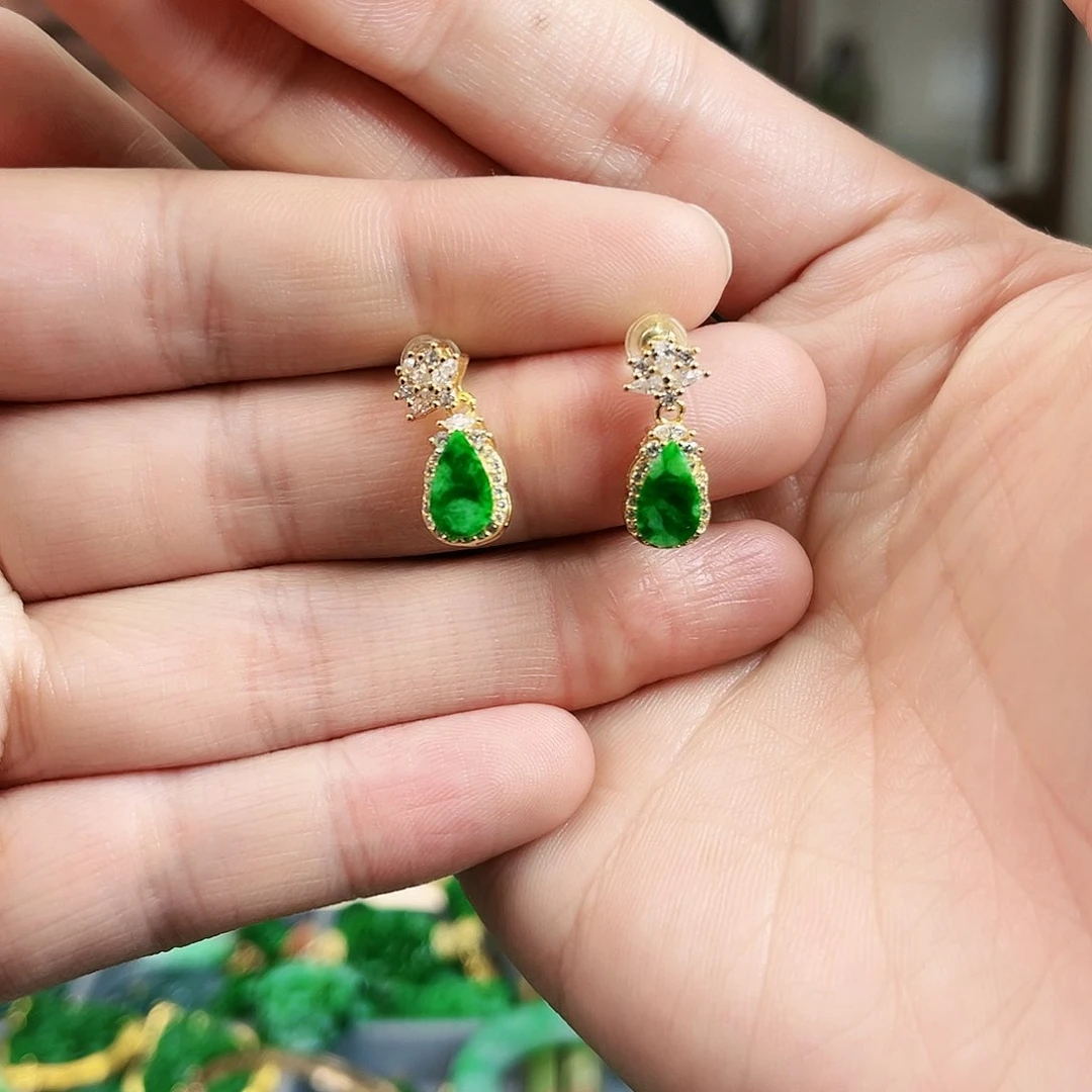 翡翠耳饰银S925镶嵌耳饰