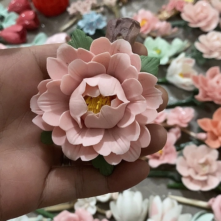 瓷片纯手工陶瓷花摆件瑕