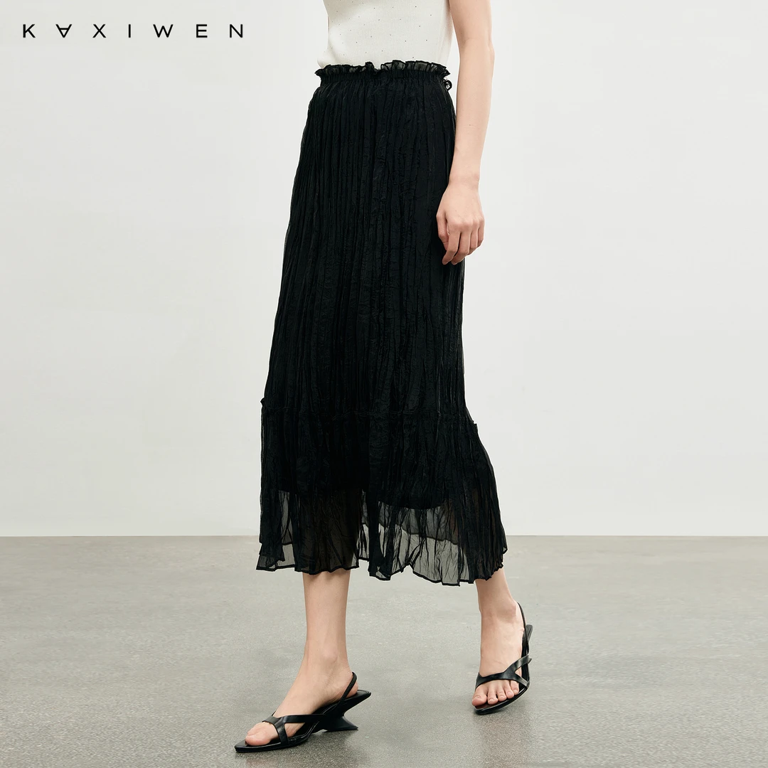佧茜文无规律褶皱半身裙【夏新】肌理感层叠飘逸裙子女X04BQN2097