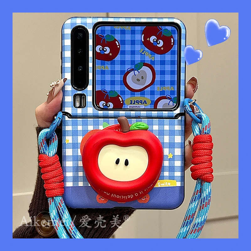 适用华为purax典藏版折叠屏手机壳pocket2蓝色皮格子苹果磁吸支架