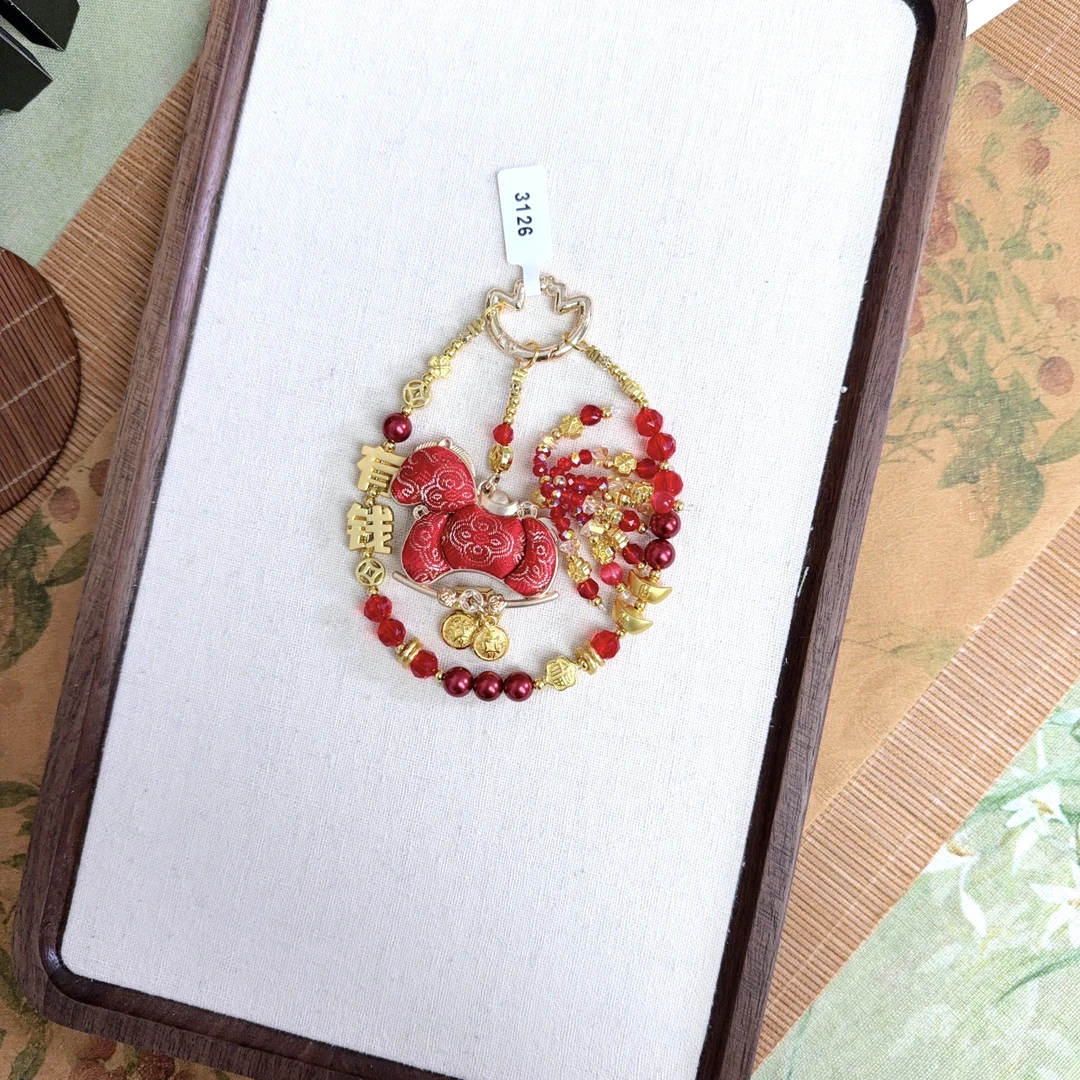 3126-原创设计红定胜穗穗马手机链挂件新中式国风