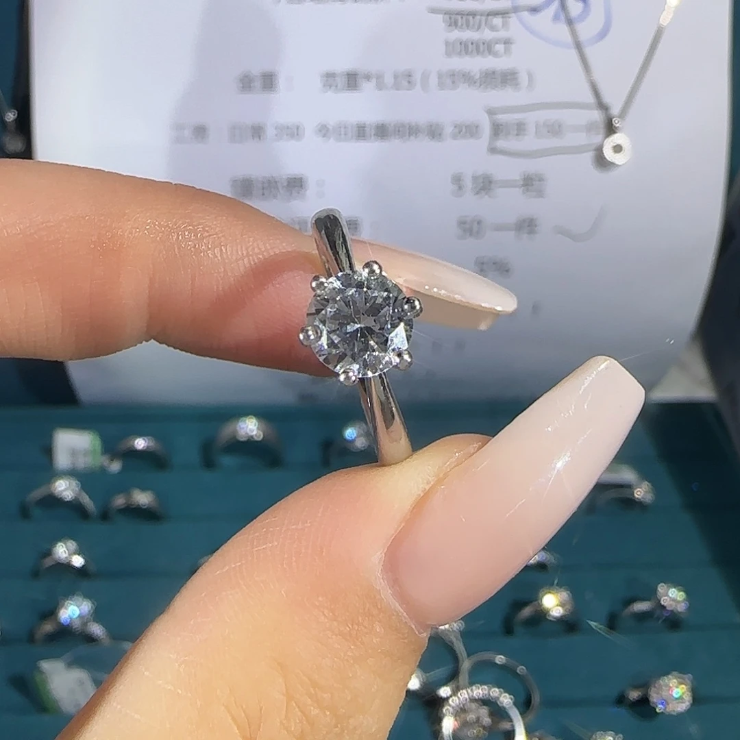 实验室培育钻石铂Pt950镶嵌一克拉周家六爪16圈口（4克多）