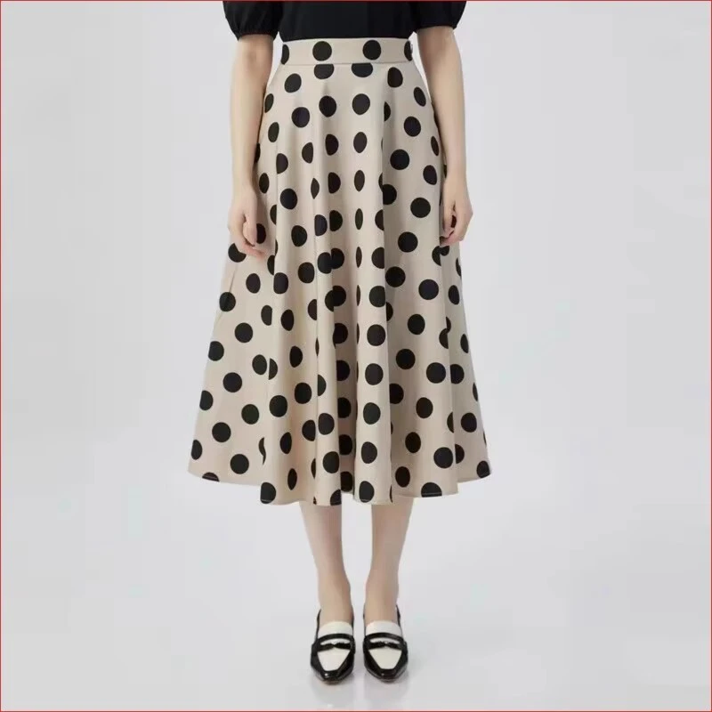 【商场同款】高腰波点半身裙春秋气质时尚印花中长款A字伞裙5200428