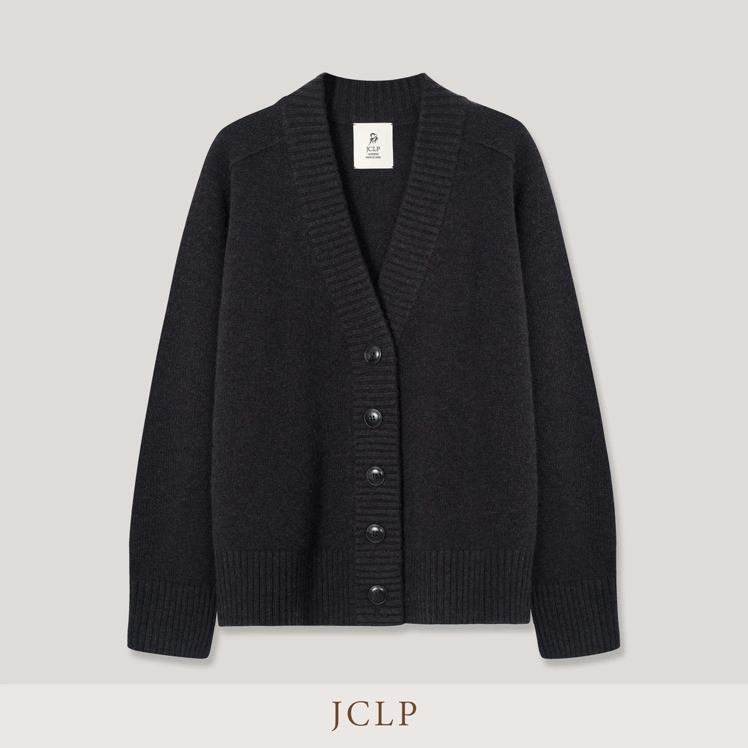 JCLP 金纯良品 山羊绒叠缝文艺休闲亲肤舒适重磅V领针织大开衫女