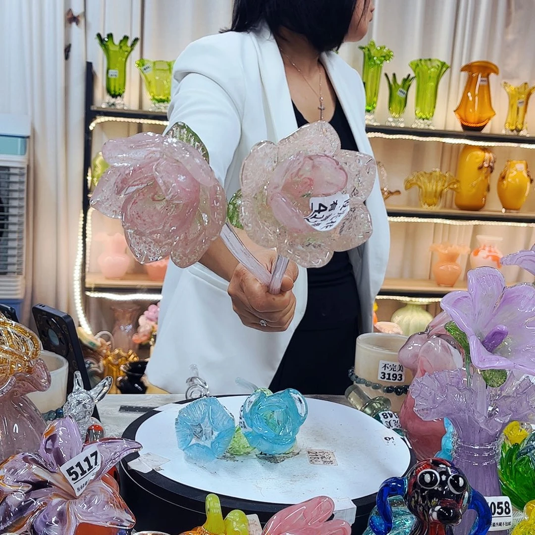 猪***宝2朵荷花夜光瑕家悦美居琉璃摆件