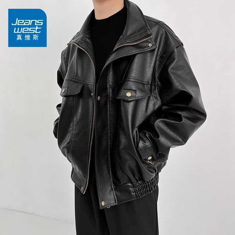 真维斯复古机车男士秋冬季皮衣时尚潮流韩风机车痞帅高级百搭外套