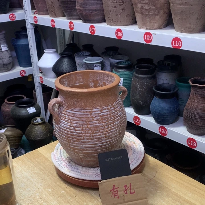 【闪购商品】红陶粗糙盆有孔高21口15