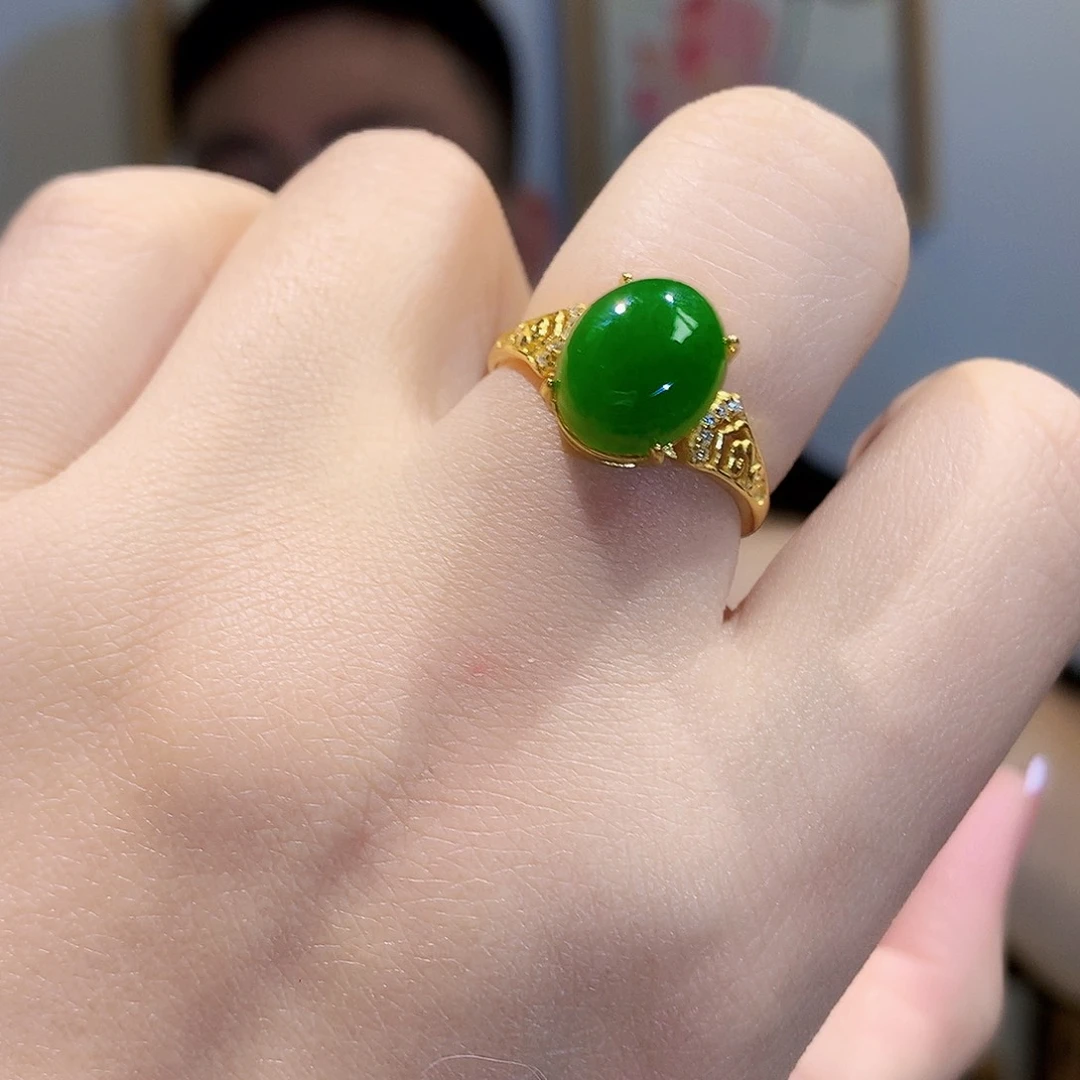 和田玉（碧玉）戒指银S925镀金镶嵌