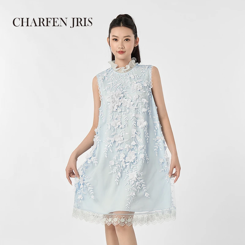 CHARFEN朝峰夏季新款无袖立体提花刺绣连衣裙CFF2D937-9066G