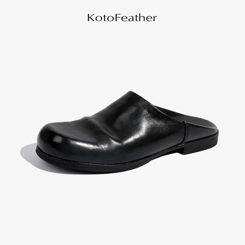 珡羽KotoFeather 夏季轻便舒适休闲皮鞋马皮透气一脚蹬半拖男鞋