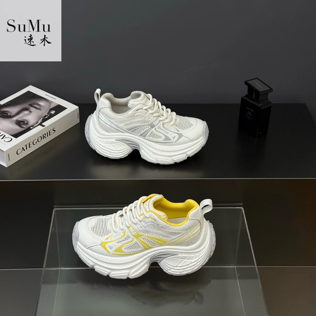 SuMu/速木夏季单网爆米花底时尚老爹鞋2025潮酷厚底运动休闲女鞋