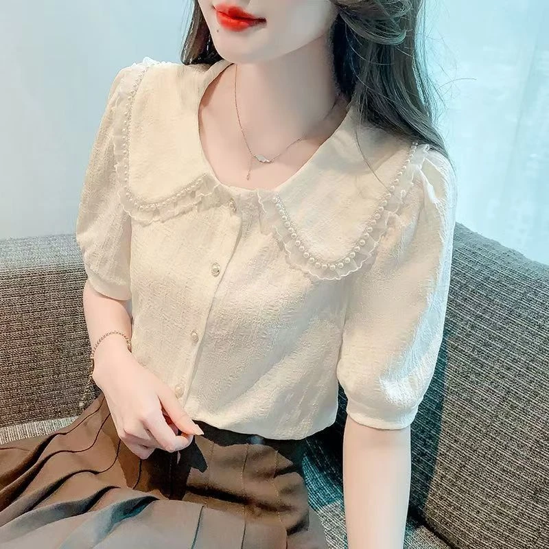 【直播链接】成人短袖夏季娃娃领衬衫上衣