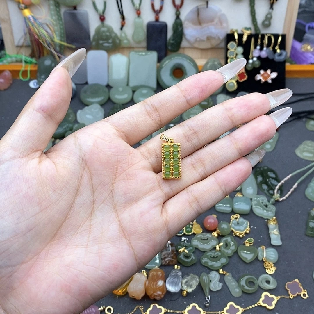 和田玉银S925镶嵌吊坠(不含链)
