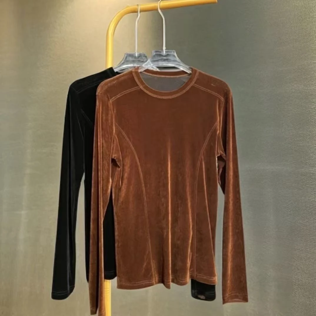 圆领网红复古女款长袖百搭弹力修身打底衫