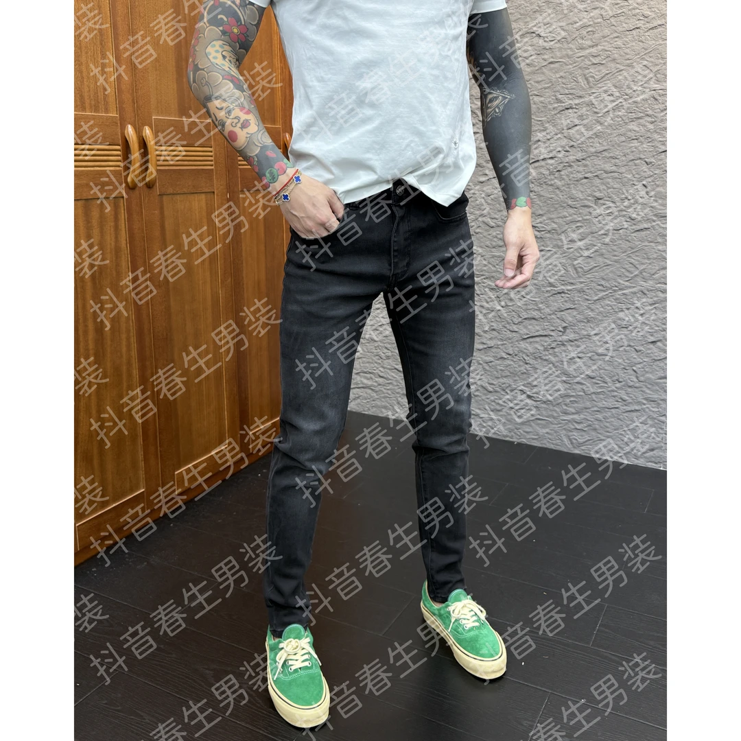 2025秋冬新品时尚休闲百搭净版修身黑灰色男士小脚牛仔裤3332