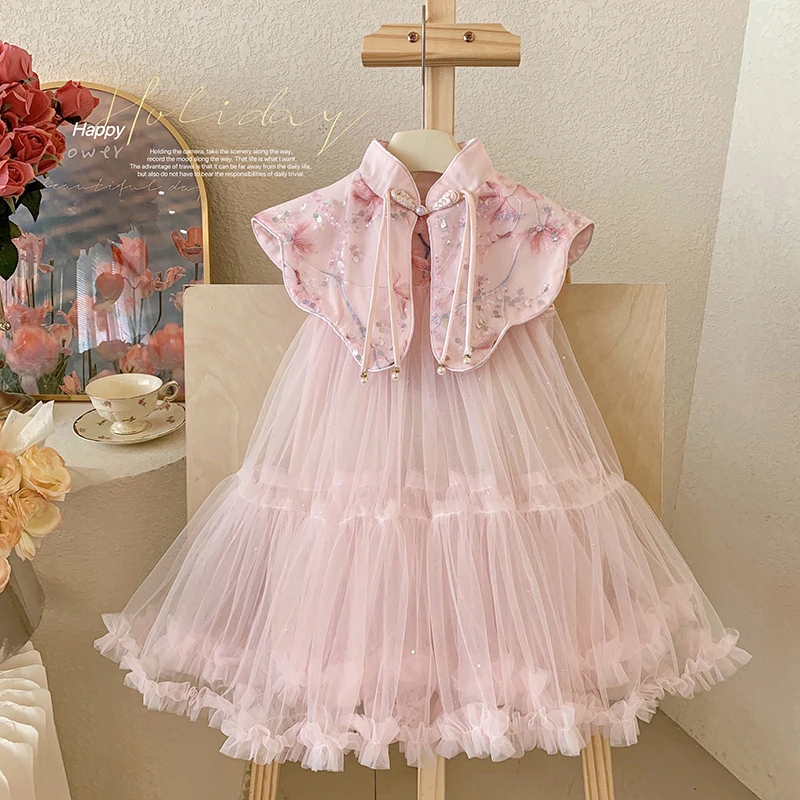 【本妈】"浣花卿"中国风女童披肩+无袖亮片连衣裙85231 39’9