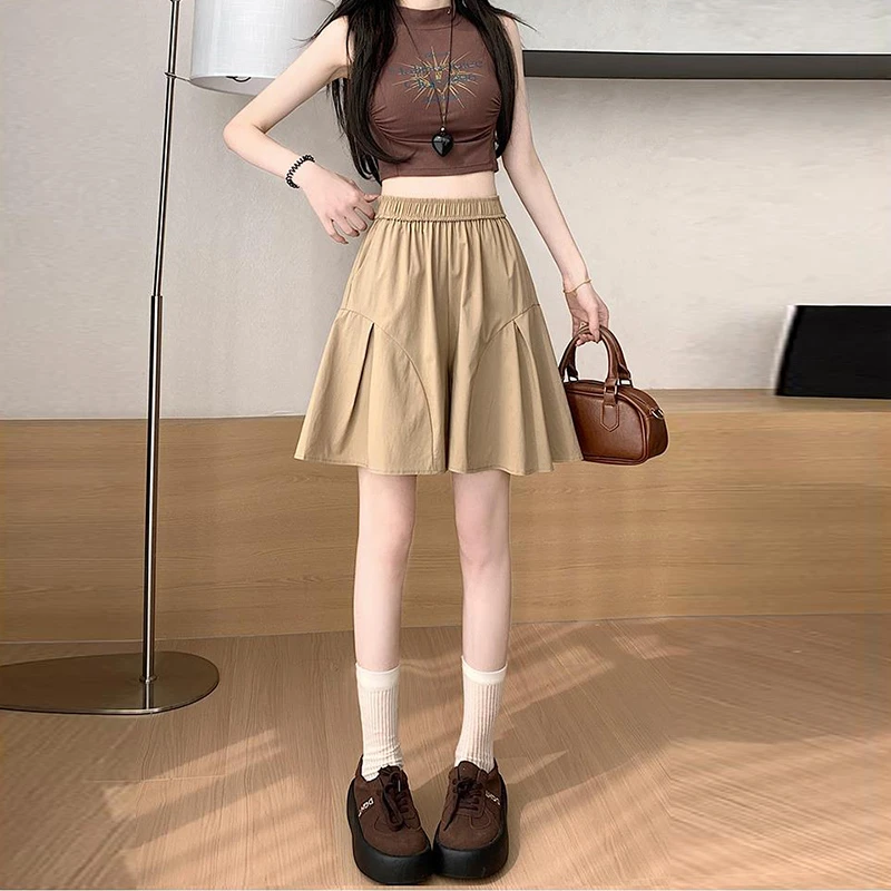 小个子轻薄阔腿五分裤裙女夏季2025新款显瘦a字百褶冰丝休闲短裤