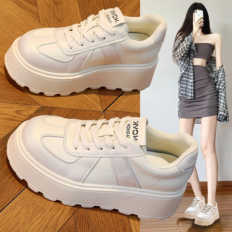 【增高7CM】2025春季新款小白鞋阿甘真皮休闲鞋女外穿厚底韩版百搭