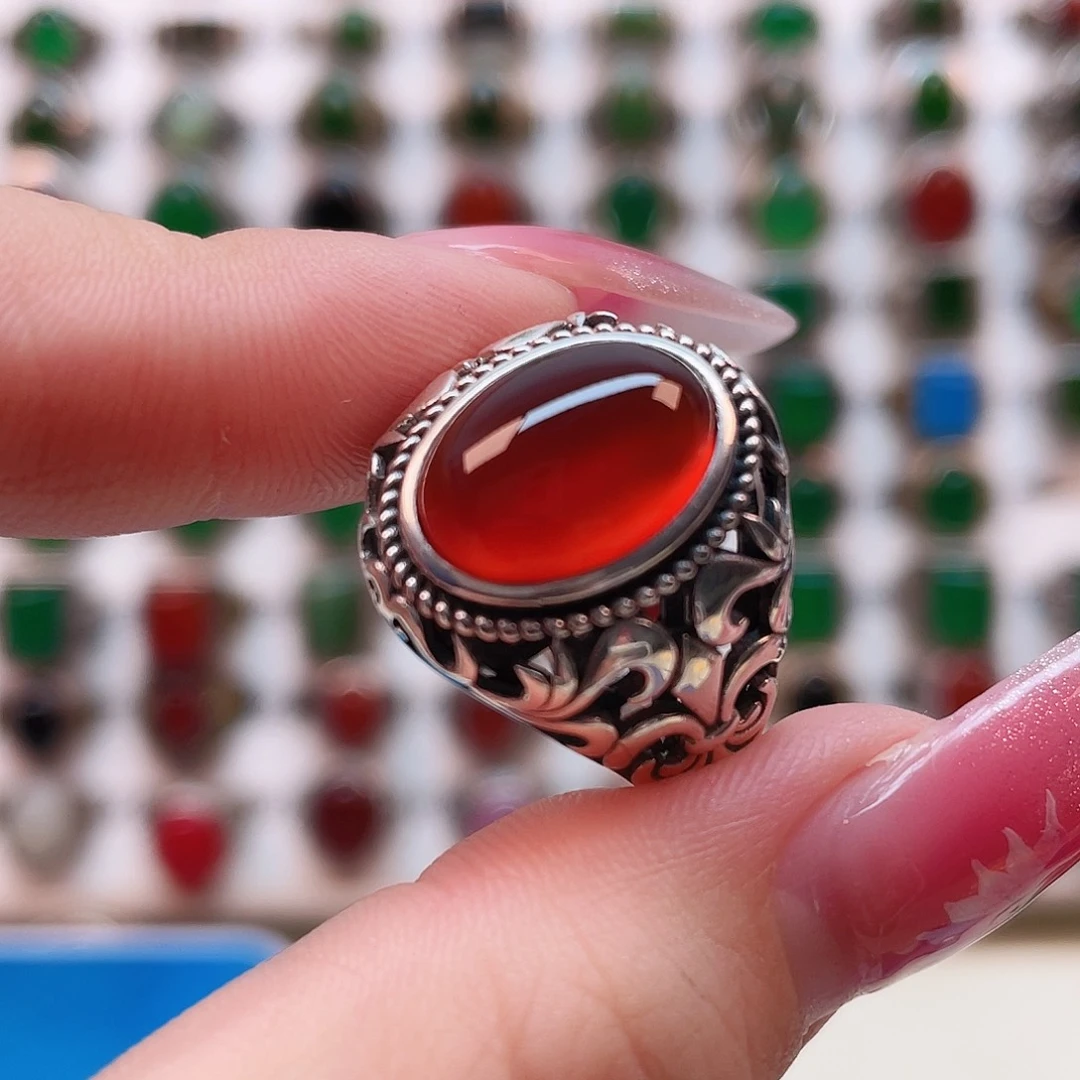 玛瑙/玉髓戒指银S925镶嵌