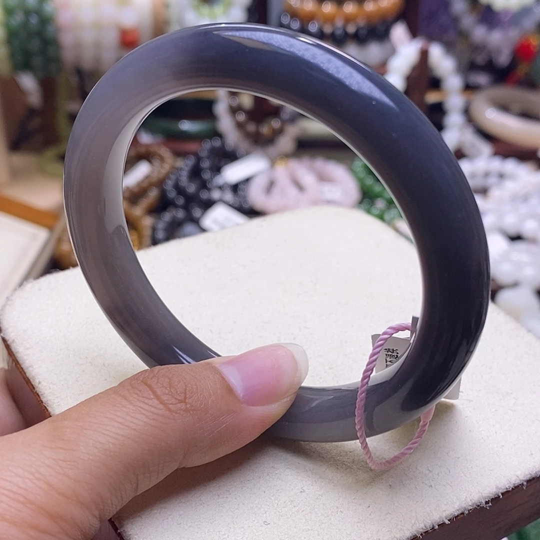 颈饰未镶嵌和田玉毕业级老坑料高冰浓烟紫渐变手镯57.2