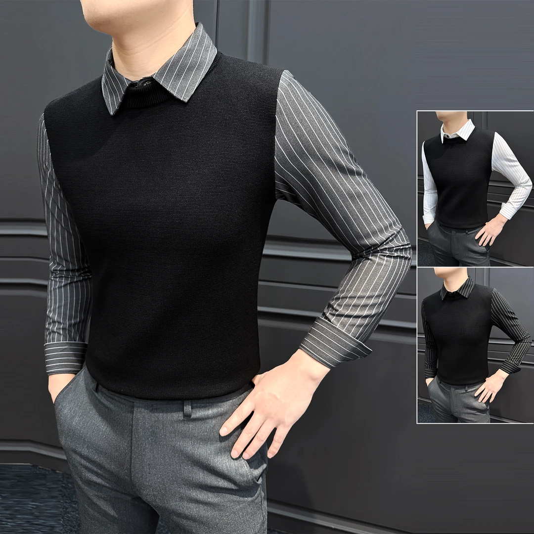 假两件男士保暖衬衫长袖冬季爆款2025新款高级感男装修身男款衬衣