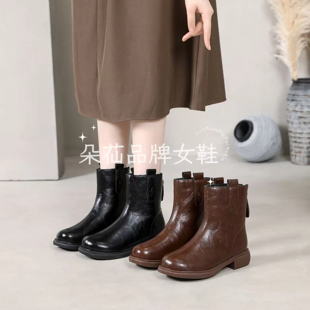 新款网红时尚百搭瘦瘦靴冬季英伦风秋冬靴子加绒厚底7929