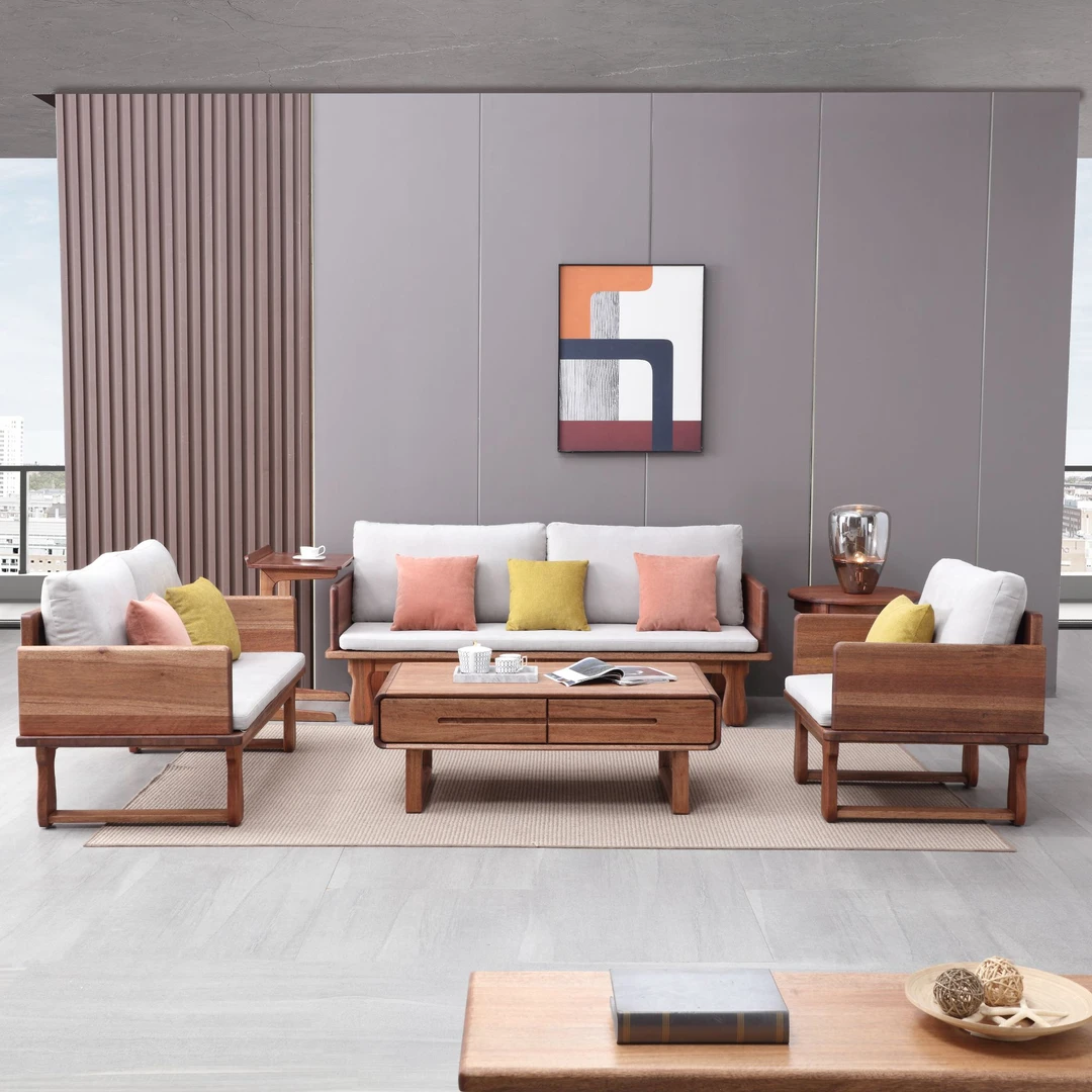 胡桃木原木988#沙发轻奢新中式客厅家用简约两用北欧木质轻奢客厅