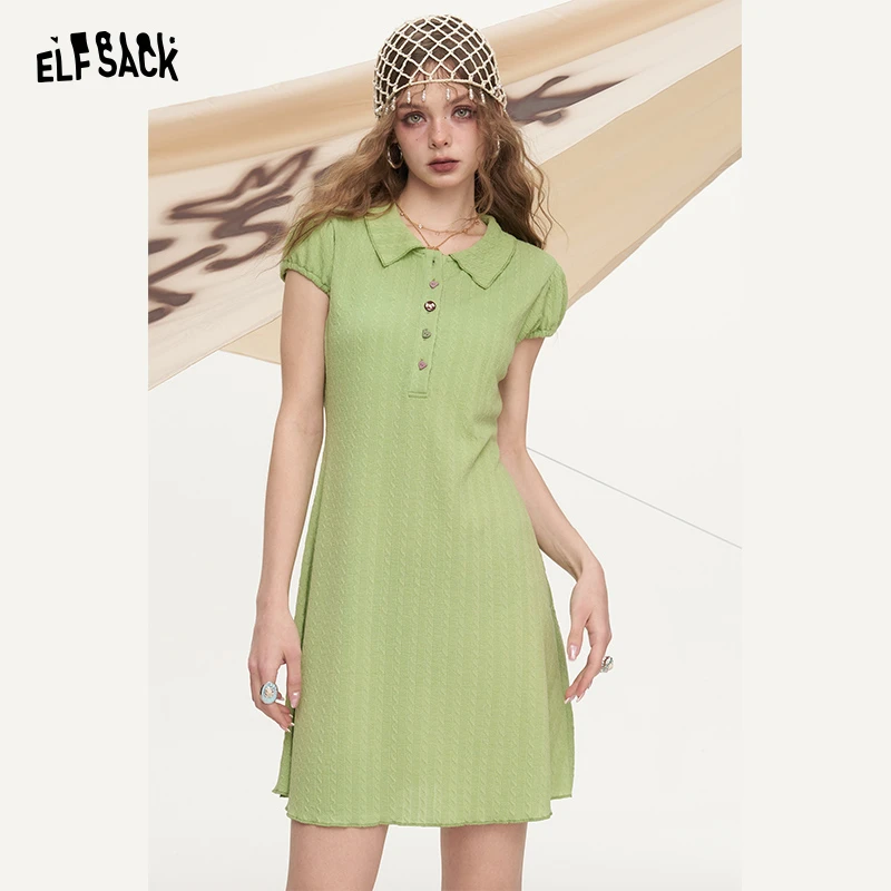 【芋总】妖精的口袋Polo领泡泡袖连衣裙女夏季新款休闲