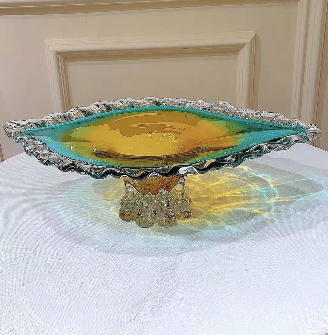 轻奢精致蓝绿天使之眼琉璃摆件果盘