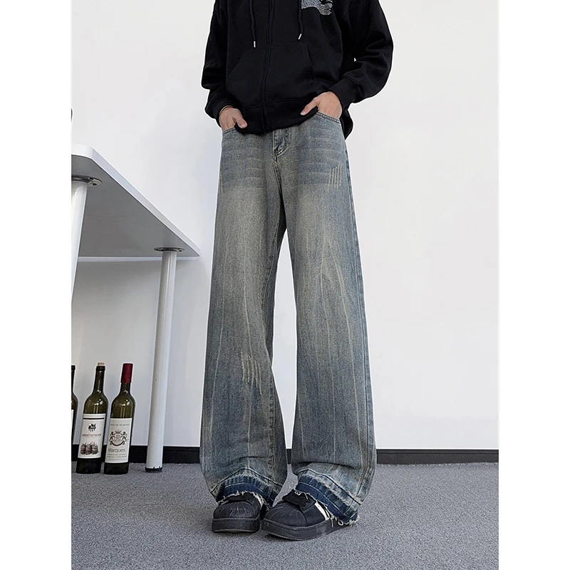 2025新款美式潮牌设计感水洗牛仔裤男女宽松休闲情侣百搭直筒长裤