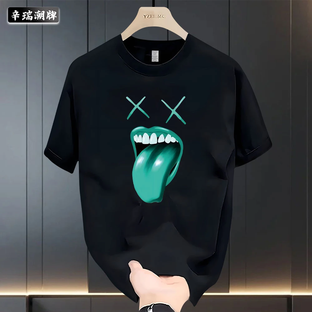 新款夏季小众男女款设计感夏季复古痞帅欧美高街嘻哈风纯棉短袖