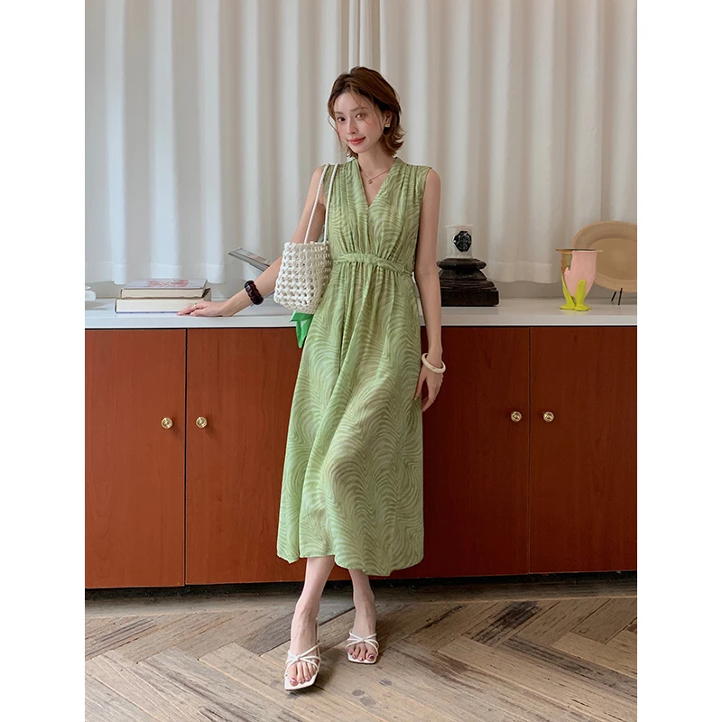 CKOUCCOO/扣蔻海边度假风真丝连衣裙女夏季收腰显瘦桑蚕丝长裙