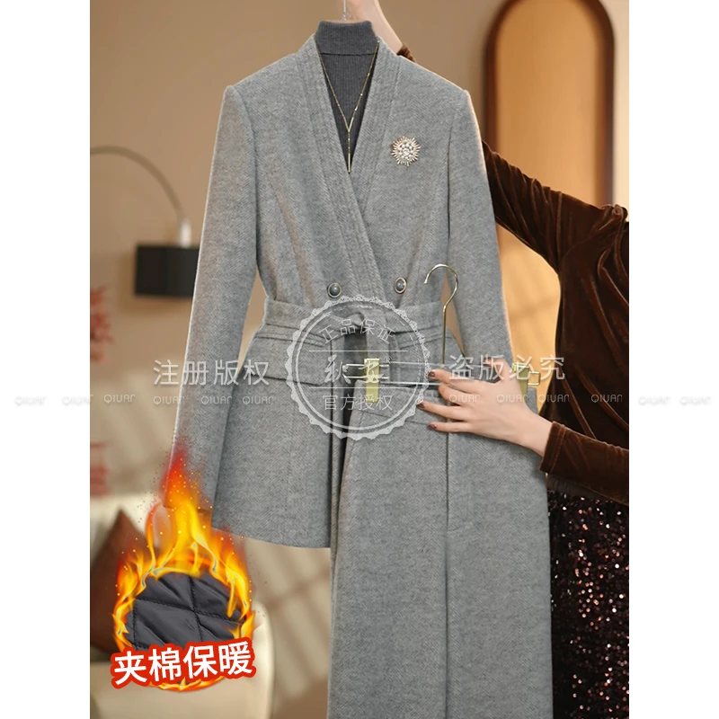 【cici小姐】2025冬季灰色夹棉加厚新款时尚洋气减龄套装