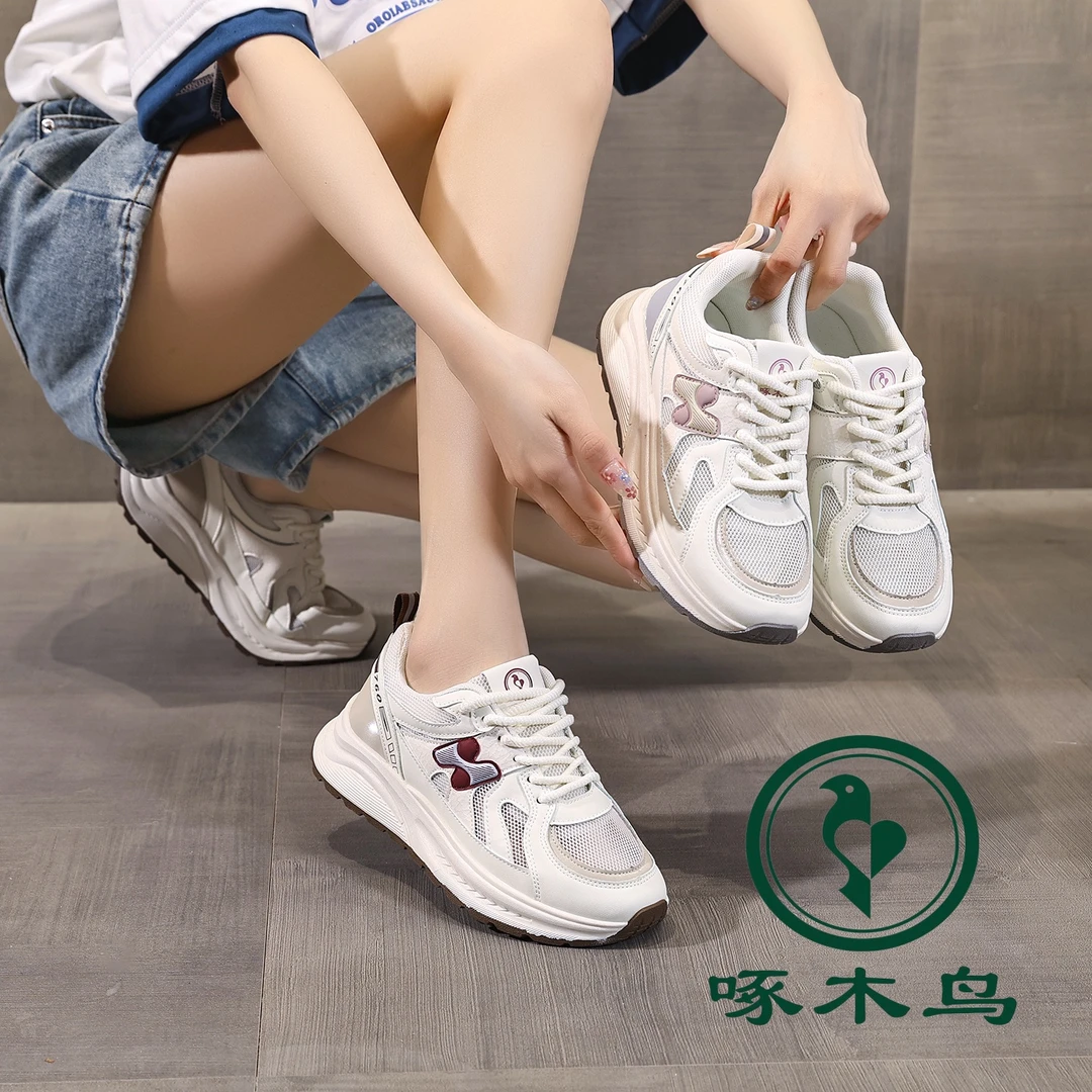 啄木鸟真皮女鞋单网透气运动鞋2025夏季新款软底休闲鞋