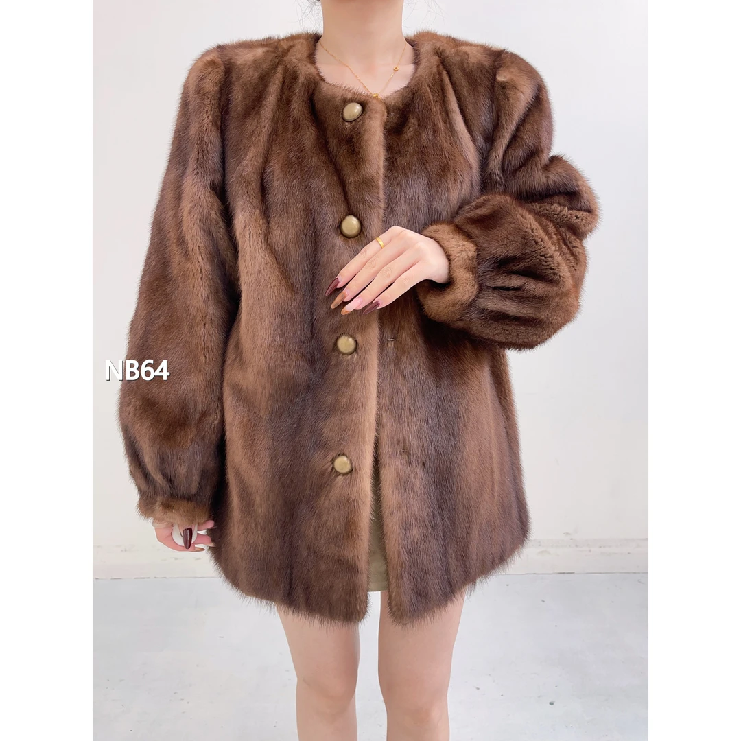 【NB64】XL 蜜茶棕短款全抽貂皮大衣（肩41胸112衣68袖60）02064