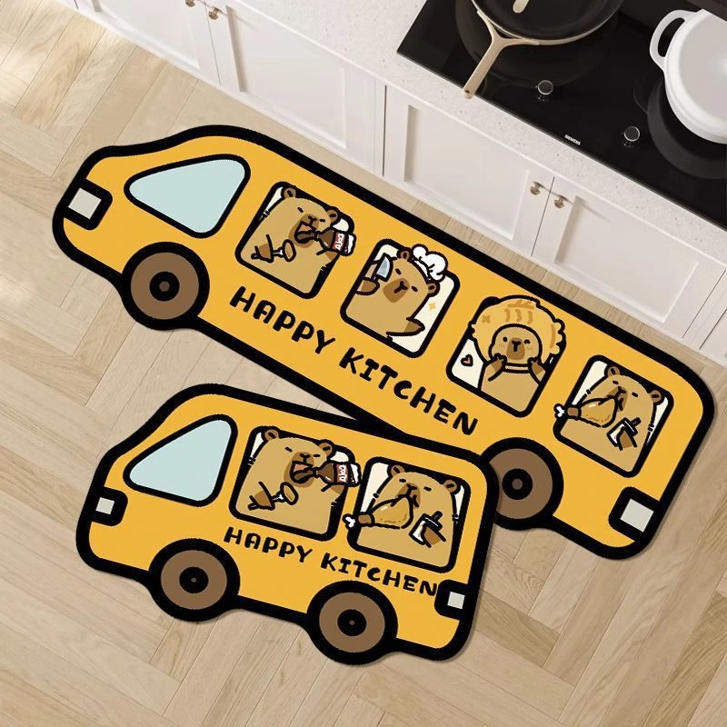 卡通豚鼠巴士厨房硅藻泥吸水地垫家用浴室防滑速干脚垫入户门垫