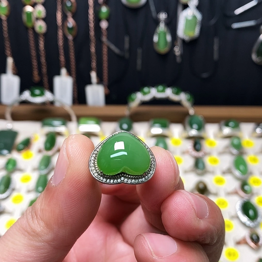 和田玉（碧玉）银S925镶嵌戒指