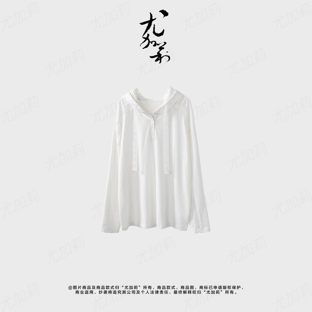 加莉精选【夏日小白花】娇俏棉织帽衫上衣 分码