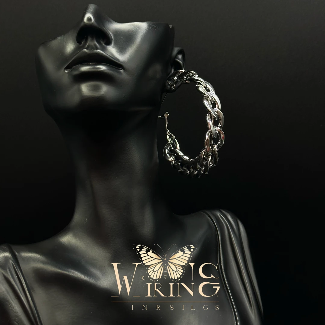 铜合金亚克力耳饰 王大嘴原创 “银色锁链”超轻材质手工耳圈A864