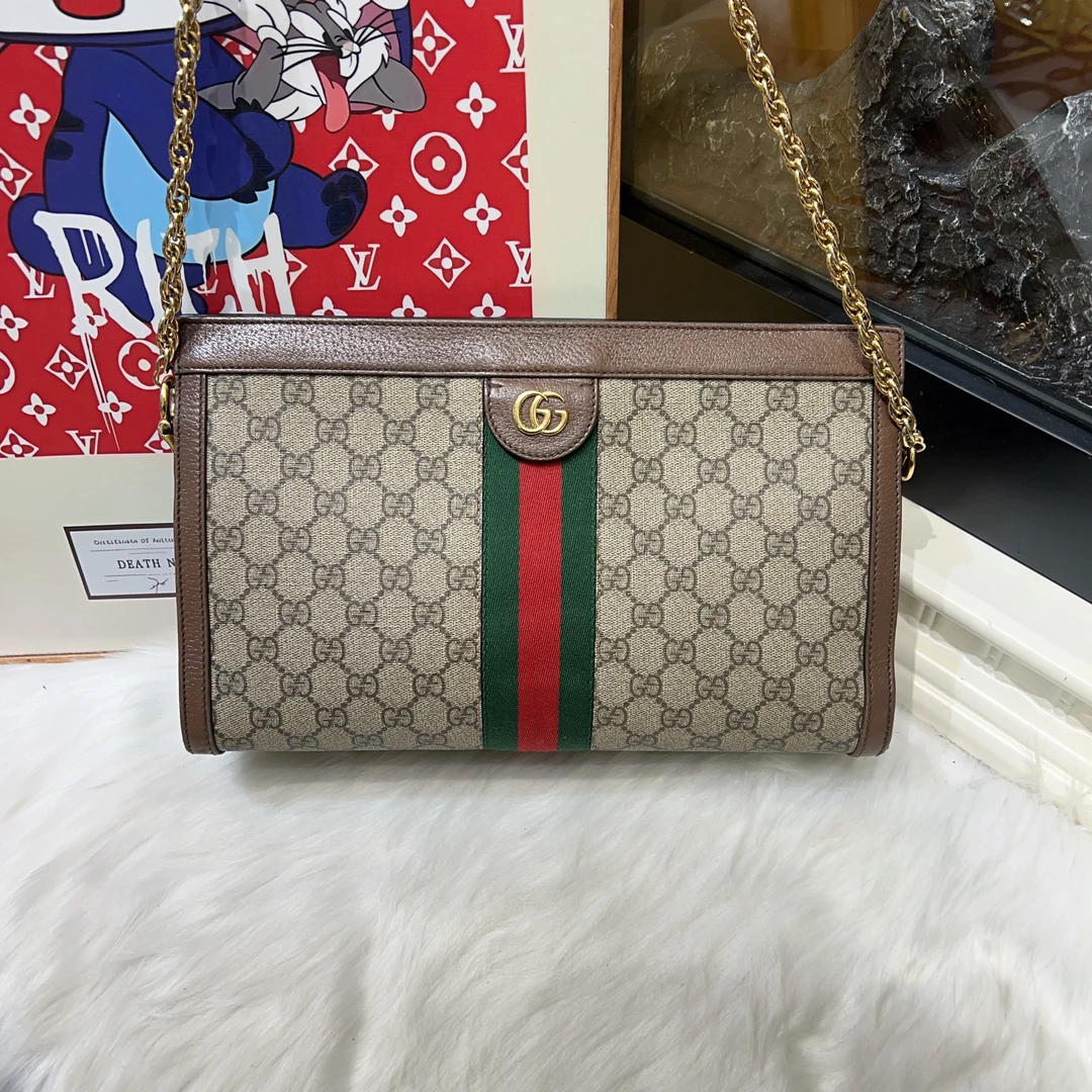 95新 GUCCI/古驰 gucci古驰op老花 中号夹子链条包 a5627