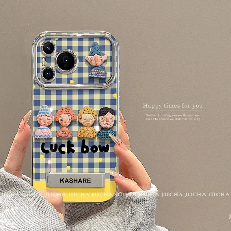 ins风格纹公仔适用于苹果16e手机壳ins风华为nova14高颜值小米15