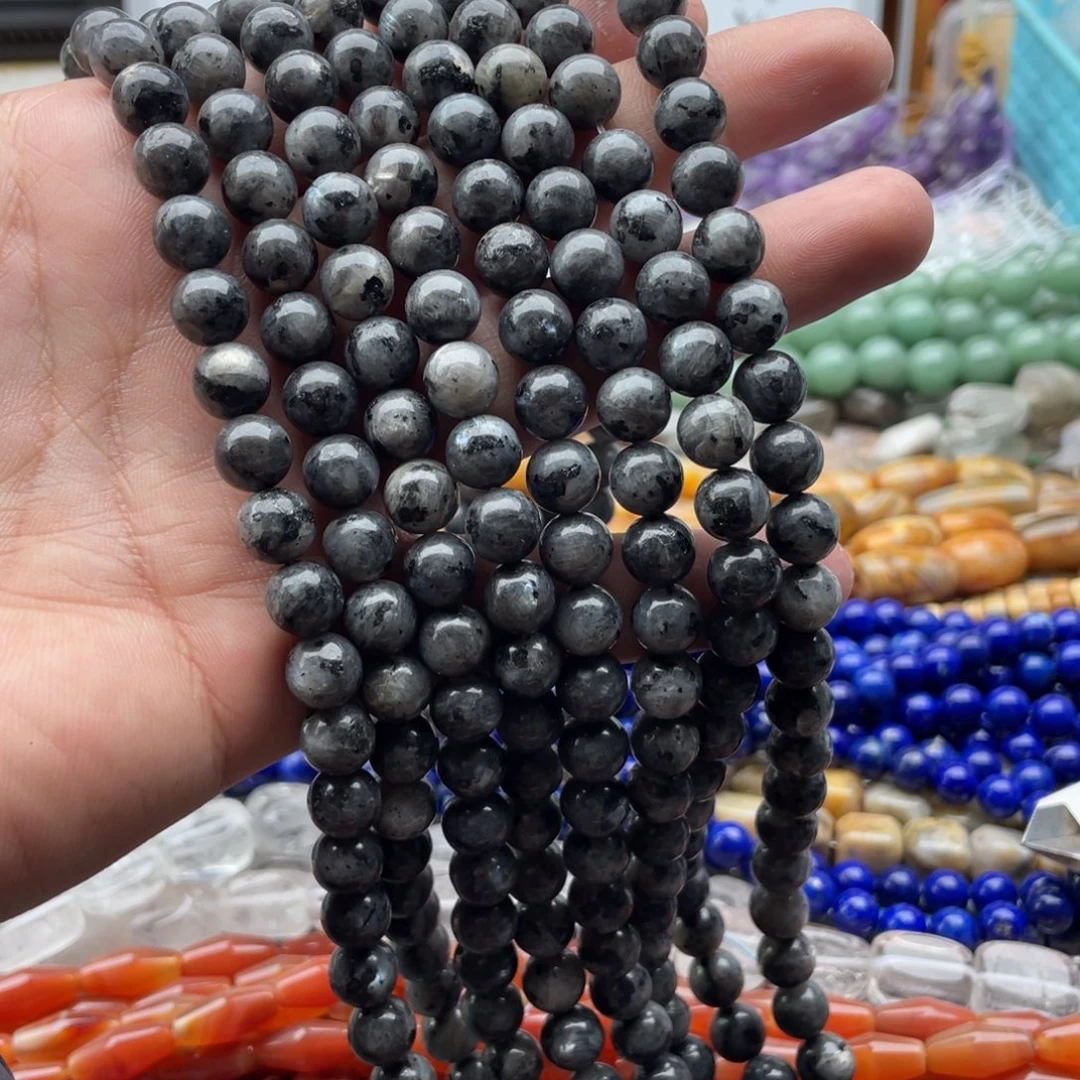 玛瑙/玉髓合金珠宝半成品一条装卡8mm黑闪光圆珠