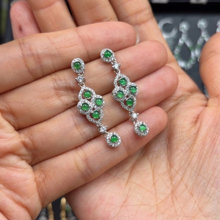 翡翠银S925镶嵌耳饰