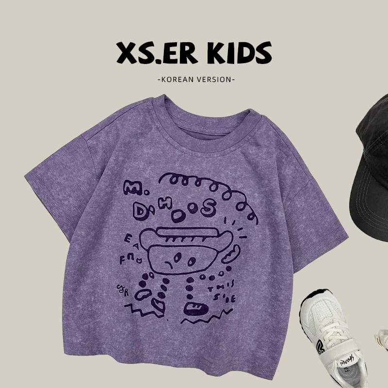 【兔小呗】2025夏季儿童韩版卡通潮流休闲宽松百搭时尚T恤SJ2753