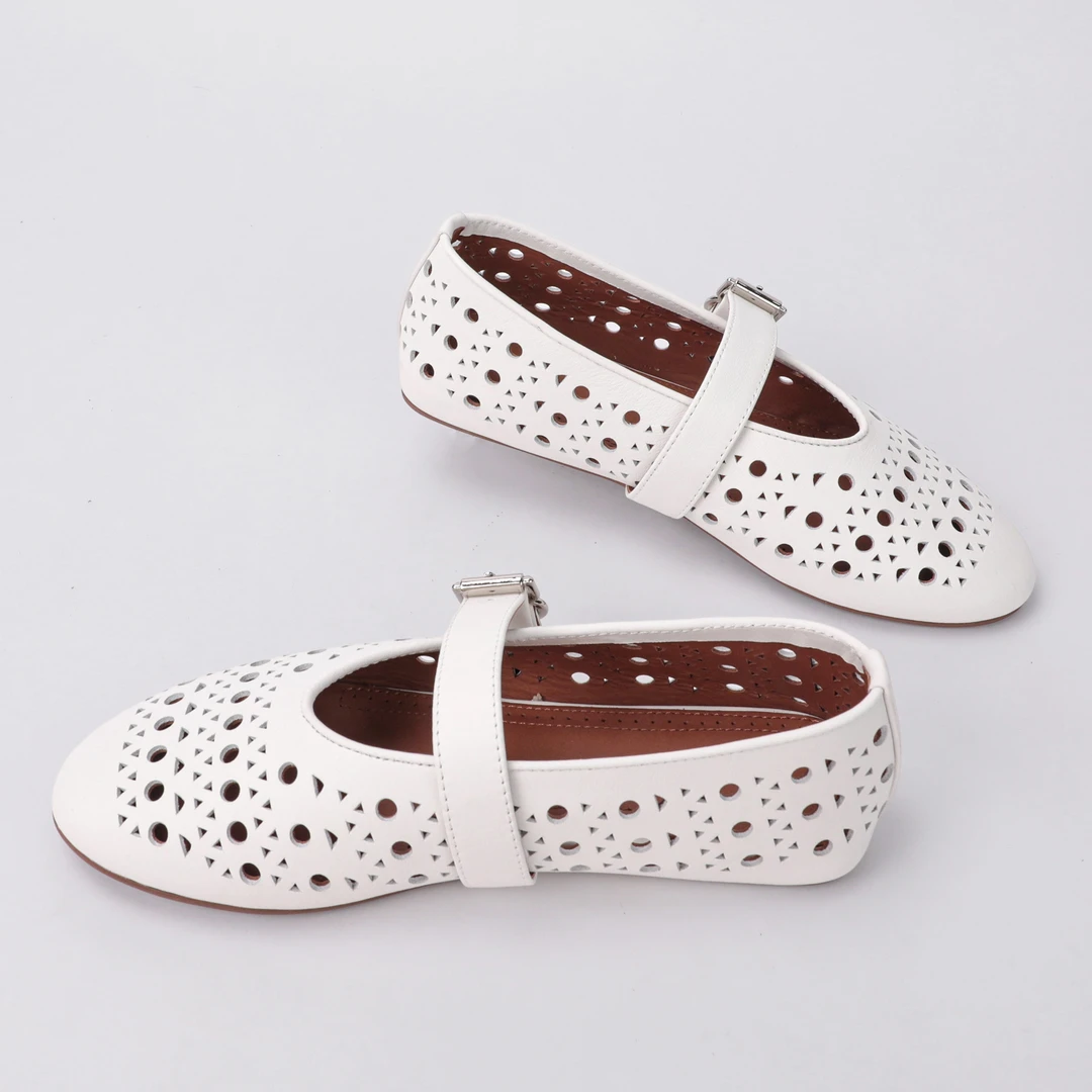 时代品牌跟高1CM时尚芭蕾舞单鞋渔网镂空M20047