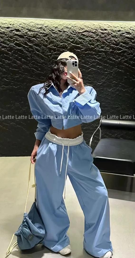 LATTE夏季新款 很舒服的洋气蓝色套装