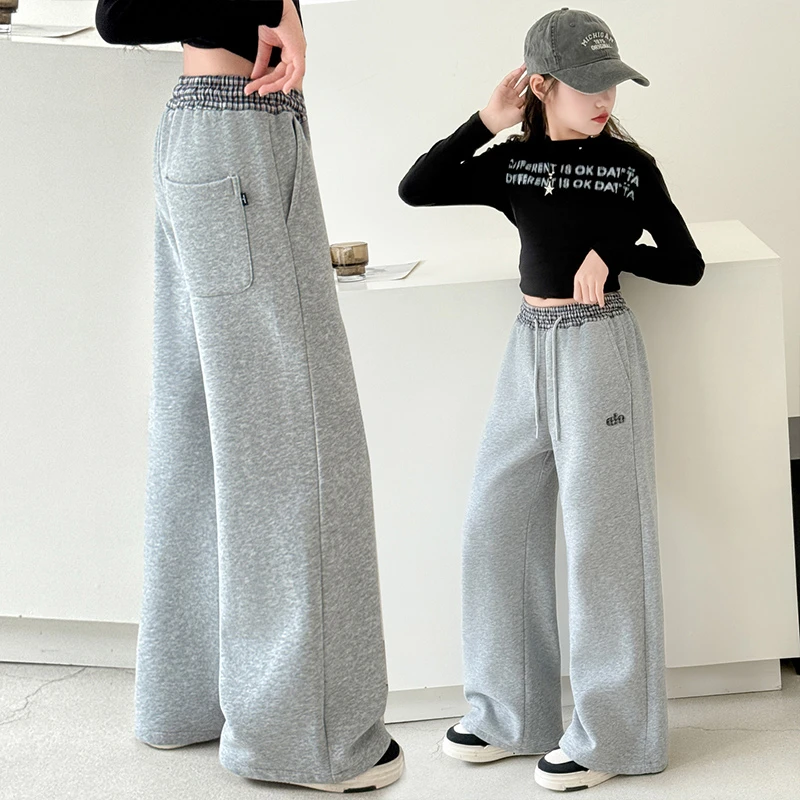 女孩运动卫裤2025春秋新款季阔腿洋气儿童女童裤子中大童直筒裤