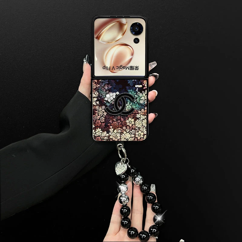 适用荣耀magicvflip手机壳复古花卉小羊皮折叠壳全包保护套